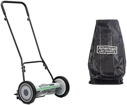 American Lawn Mower Company 18-Inch 5-Blade Push Reel Lawn Mower with Storage Cover Bag Bundle, Black