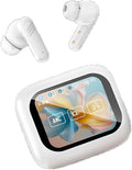 Bluetooth 5.4 Headphones Wireless Earbuds with LCD Full-Color Touch Screen 36Hrs Playback Ear Buds with ANC+ENC Noise Canceling Mic Over-Ear Stereo Bass Earphones for Sports/Workout/Running,White
