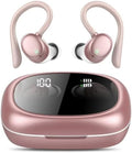 Bluetooth Headphones Wireless Sport Earbuds 80Hrs Playtime Wireless Charging Case Digital Display with Earhook Premium Deep Bass IPX7 Waterproof Over-Ear Earphones for Phone Laptop Mint Rose Pink