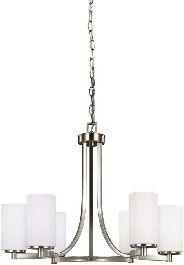 Generation Lighting 3139106-962 Hettinger Six Light Chandelier, Brushed Nickel Finish, 6-Light, cETL Listed, Safety Rated for Wet Locations, Aluminum Construction