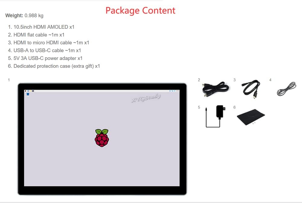10.5inch HDMI Capacitive Touch AMOLED 2560×1600 2K Resolution with Fully Laminated Toughened Glass Panel for Raspberry Pi Jetson Nano PC Windows 11/10 / 8.1/8 / 7 CM4