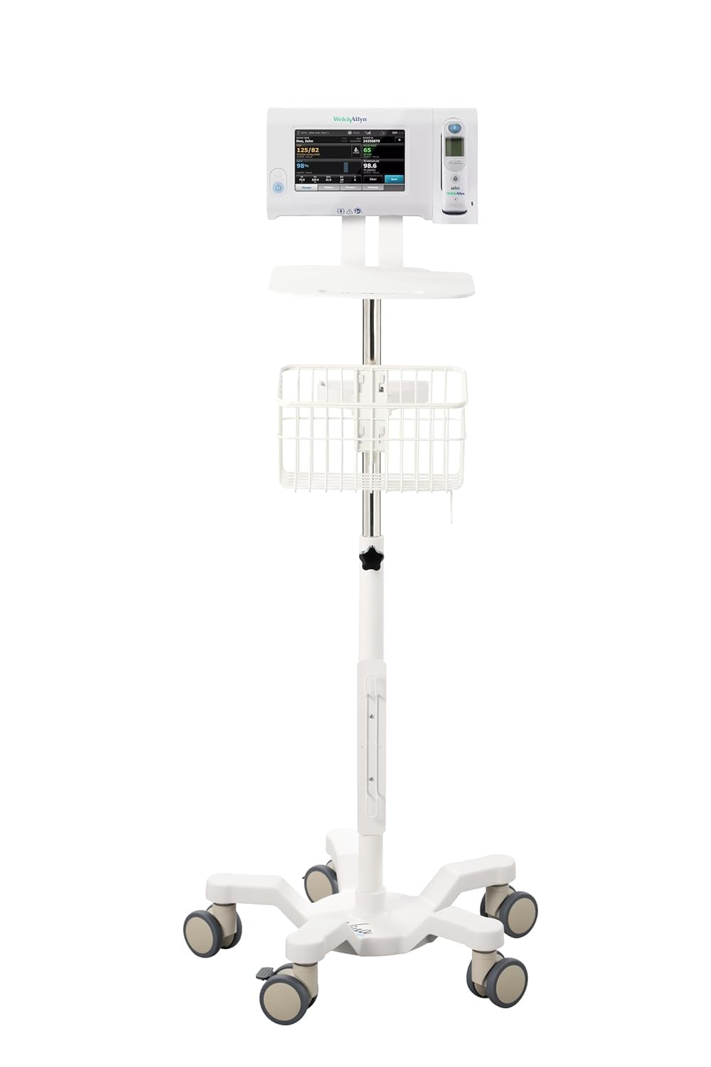 VivaDiagnostics Rolling Stand Vital Signs Monitor for WE 7000 Series Connex Spot, (Monitor NOT Included), Blood Pressure Cuff Basket, Work Surface, Adjustable Pole, and Cord Organizer