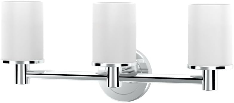 Gatco 1686 Latitude II 3-Light Bathroom Vanity Light Fixture, Wall Mounted, 19.65-Inch W x 9.5-Inch H, Chrome, Frosted Glass Shades, Triple Sconce
