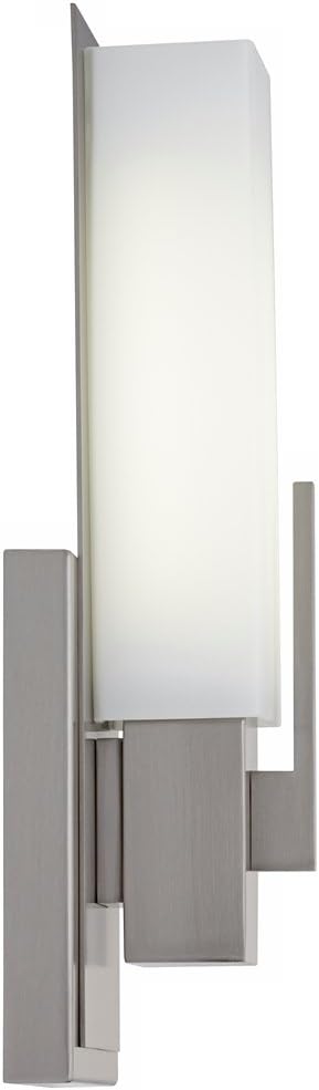 Possini Euro Design Midtown Modern Wall Light Sconce Satin Nickel Hardwired 4 1/2' Wide Fixture White Glass Rectangular Shade for Bedroom Bathroom Bedside Living Room Home Hallway Dining Kitchen