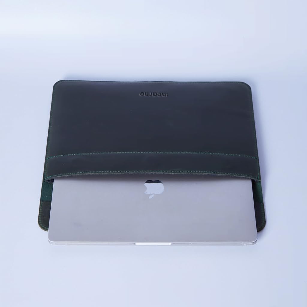 Green Leather Laptop Sleeve 13' Made for MacBook Air 13 inch Case Leather Sleeves - Carrying Protective Cases Compatible with MacBook 13' Air/Pro M1 M2 M3 M4 MAX PRO A2338 А3113 A3240 A2337, Green