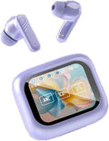 Bluetooth 5.4 Headphones Wireless Earbuds with LCD Full-Color Touch Screen 36Hrs Playback Ear Buds with ANC+ENC Noise Canceling Mic Over-Ear Stereo Bass Earphones for Sports/Workout/Running,Purple