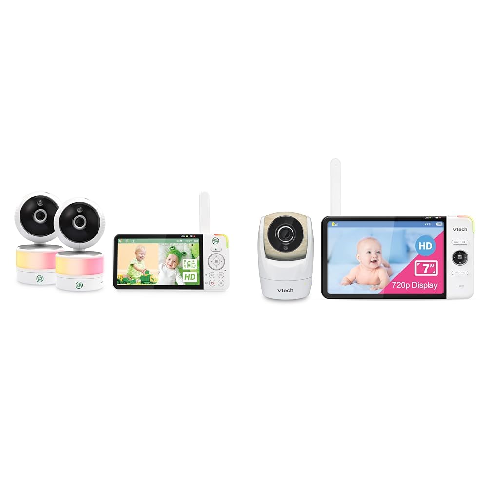 LeapFrog LF915-2HD Baby Monitor, 2 Cameras, 5' 720p Screen, 360° Pan-Tilt-Zoom, Color Night Vision & VTech [Upgraded] VM919HD Baby Monitor, 7' 720p Screen,360 Panoramic Viewing, 110 Wide-Angle View