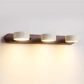 LED Natural Stone Vanity Light with 3 Travertine Stone Shades, Bathroom Vanity Light Fixture, 360° Rotatable Stone Lampshades, Modern Rustic Wall Lamp for Bedroom, Living Room, Hallway (Walnut Wood)