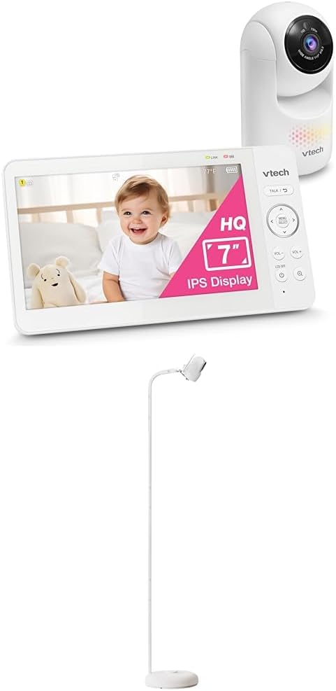 Bundle of VTech Baby Monitor with 7' IPS Screen Advanced HQ Max + Baby Monitor Floor Stand Compatible with Most Baby Monitor, Baby Camera Stand Mount, Safety for Nursery