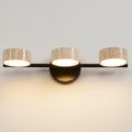 LED Mirror Light with 3 Travertine Stone Shades, Bathroom Vanity Light Fixture, 360° Rotatable Stone Lampshades, Modern Rustic Wall Lamp for Bedroom, Living Room, Hallway (Black-Metal)