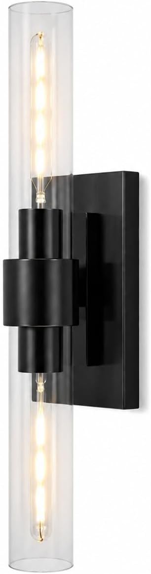23 Inch Modern Black Wall Sconce Clear Glass Wall Sconce for Living Room - Black Vanity Light and Bathroom wall sconces (Bulb Included)