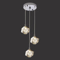 3-Light Cube Crystal Pendant Lighting, Cluster Square Pendant Chandelier in Chrome, Clear Crystal Hanging Pendant Ceiling Light Fixture for Dining Room Kitchen Island, 9W