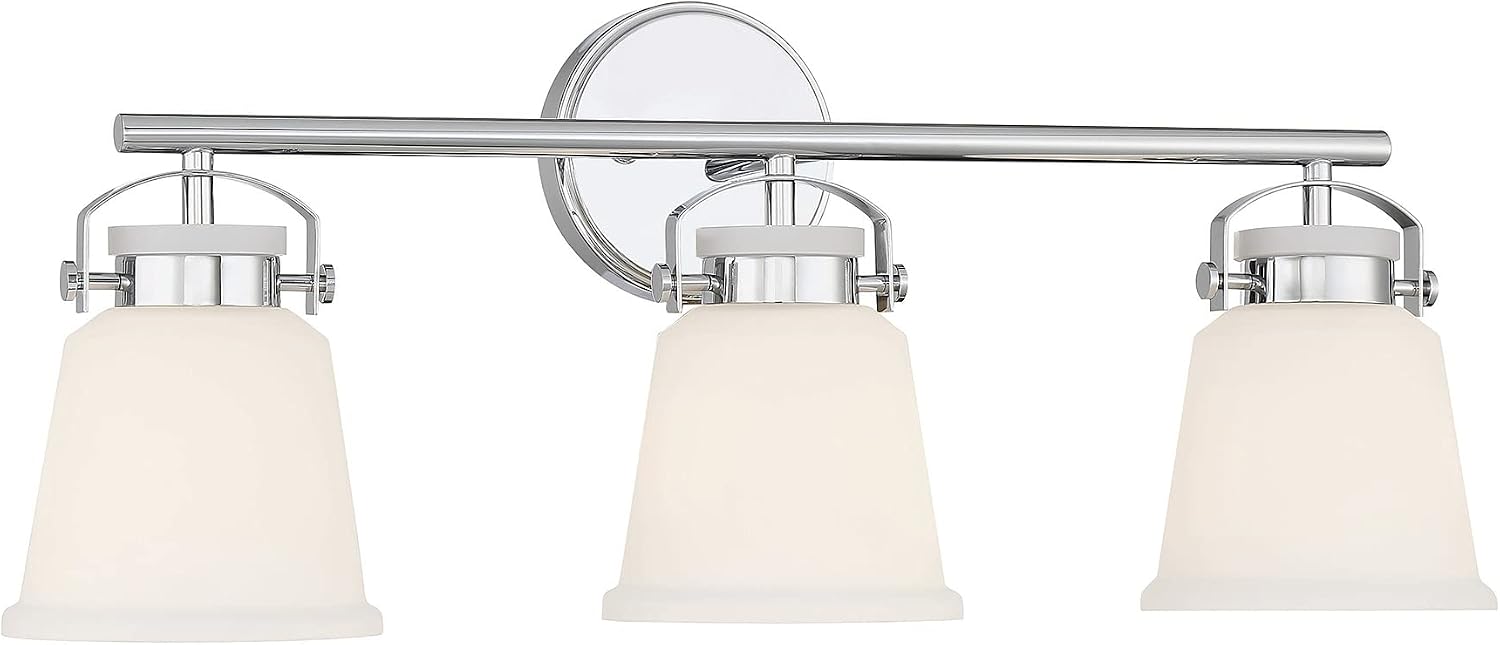 Savoy House 8-1627-3-11 Kaden Industrial Traditional White Opal Glass Bathroom Vanity Wall Light, 3-Light 180 Total Watts, 11' H x 26' W, Polished Chrome