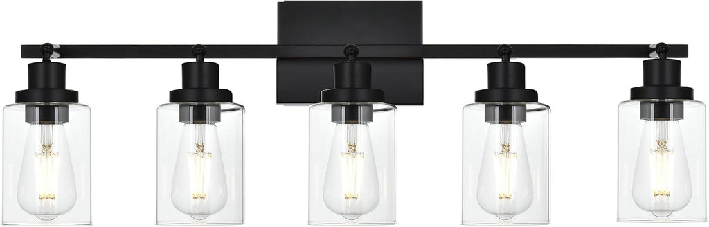 5-Light Track Lighting Kit Black Track Lighting Fixtures Bathroom Wall Sconces Ceiling Mount Kitchen Tracking Lights, Rotatable Spotlight with Clear Glass Shade for Kitchen Shop Hallway