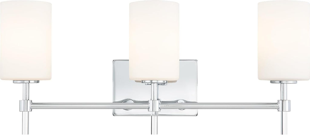 Quoizel Rossfield 24' 3-Light Vanity Light, Chrome with White Etched Glass, Dimmable LED Compatible