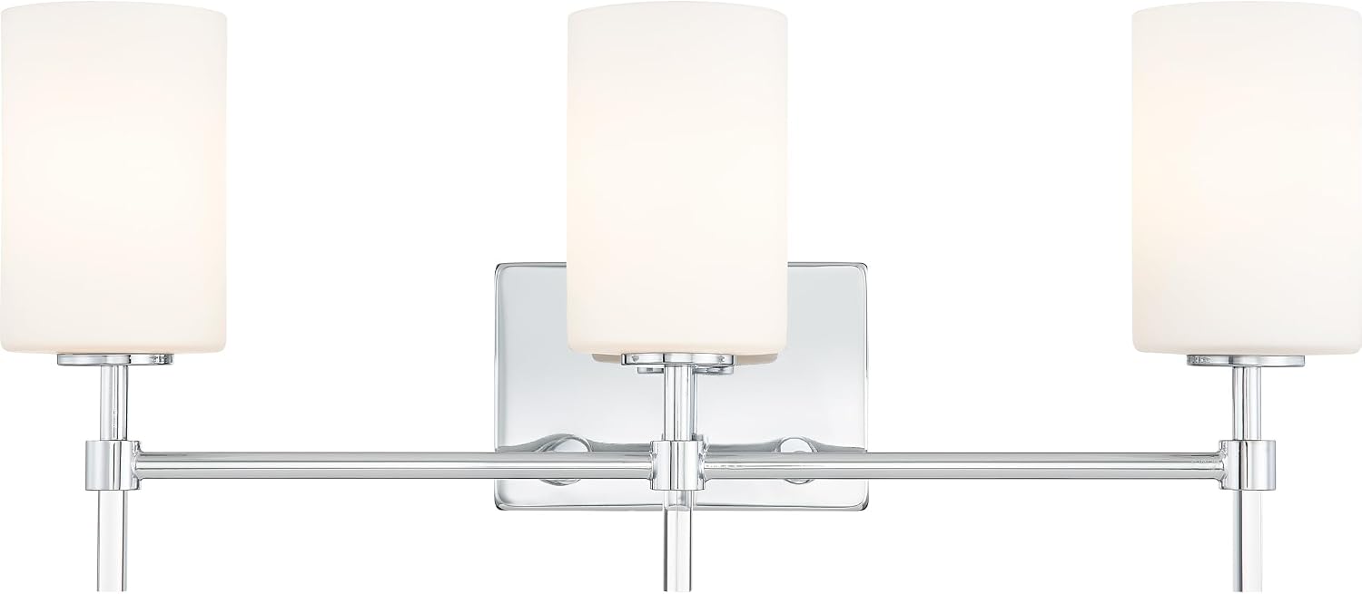 Quoizel Rossfield 24' 3-Light Vanity Light, Chrome with White Etched Glass, Dimmable LED Compatible