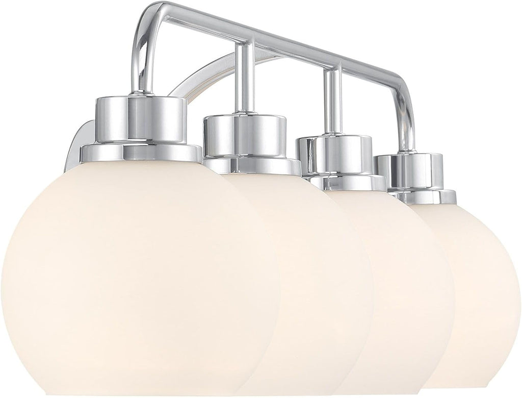Meridian M80082CH White Opal Glass Bathroom Vanity Wall Light, 4-Light 240 Total Watts, 8' H x 32' W, Chrome