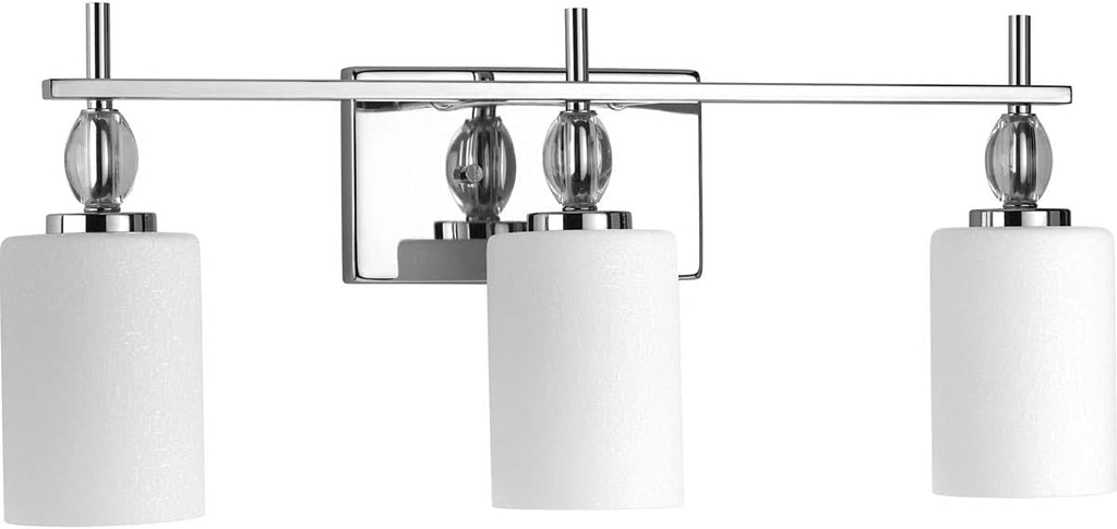 Progress Lighting Status Collection 3-Light Etched Linen Glass Coastal Bath Vanity Light Polished Chrome