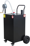 45 Gallon Portable Gas Caddy Fuel Storage Tank, Fuel Storage Tank With Manual Transfer Pump, Flat-Free Wheels, Heavy Duty Gas Can With Hose for Car, Truck, ATV, Boat, Lawn Mower Red