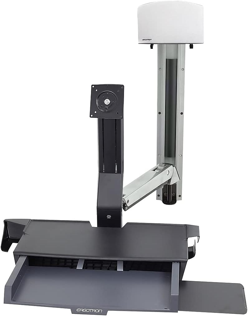 Ergotron StyleView Sit-Stand Combo System with Worksurface, Polished Aluminum/Black