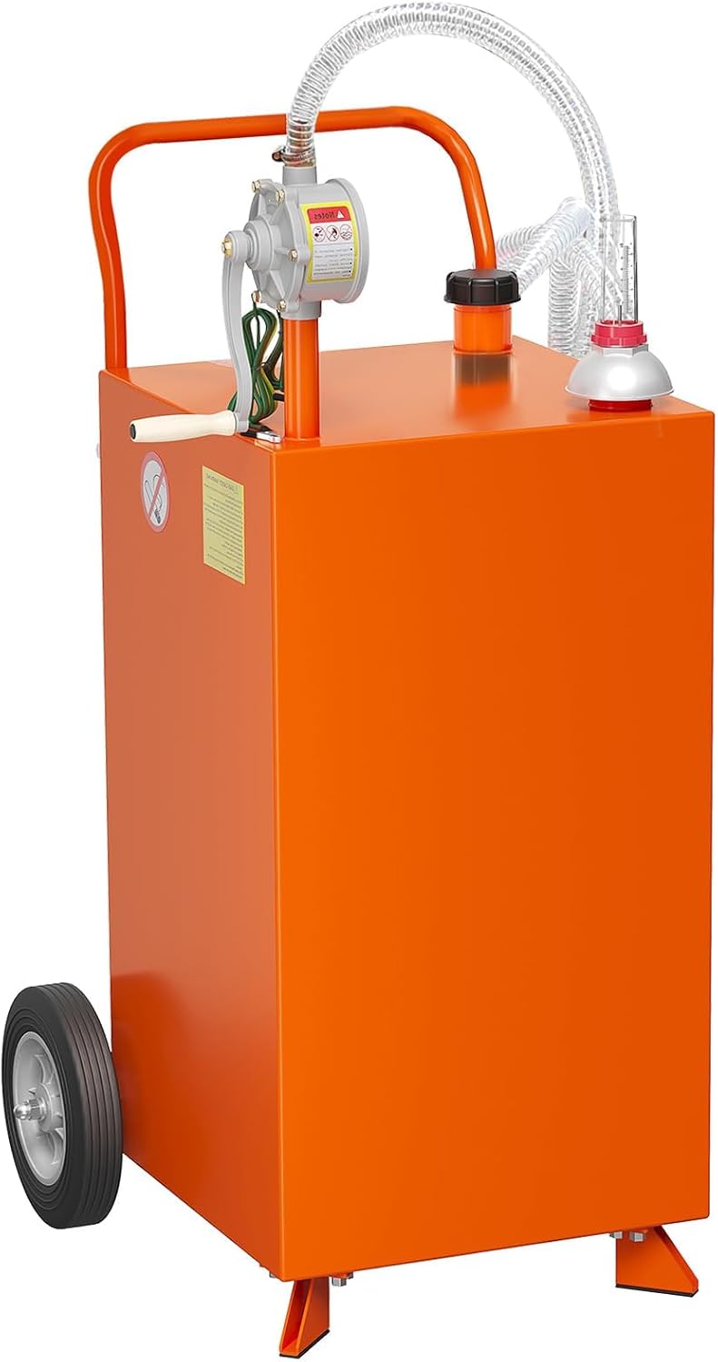 40 Gallon Fuel Caddy with Transfer Pump - Gas and Diesel Holding Tank for Automobiles, Lawn Mowers, ATVs, Boats & Recreational Vehicles, Orange