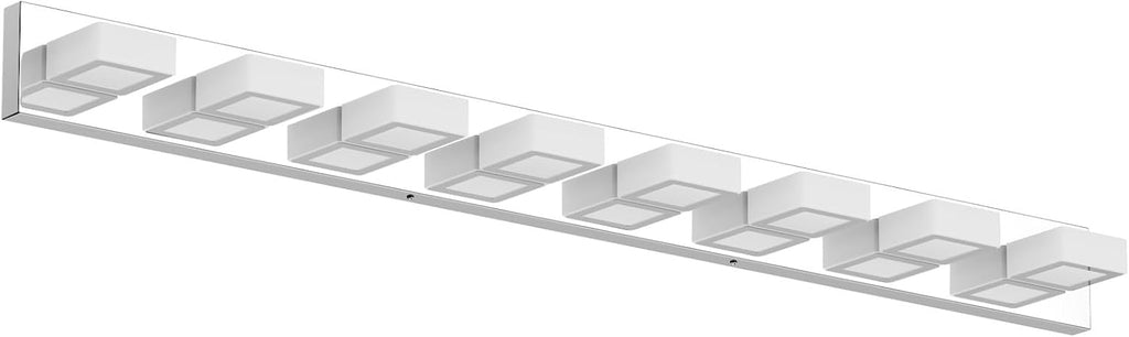 Ralbay 52' Modern Chrome Vanity Lights 8 Lights Acrylic Stainless Steel LED Vanity Light Fixtures Chrome Bathroom Lighting Over Mirror