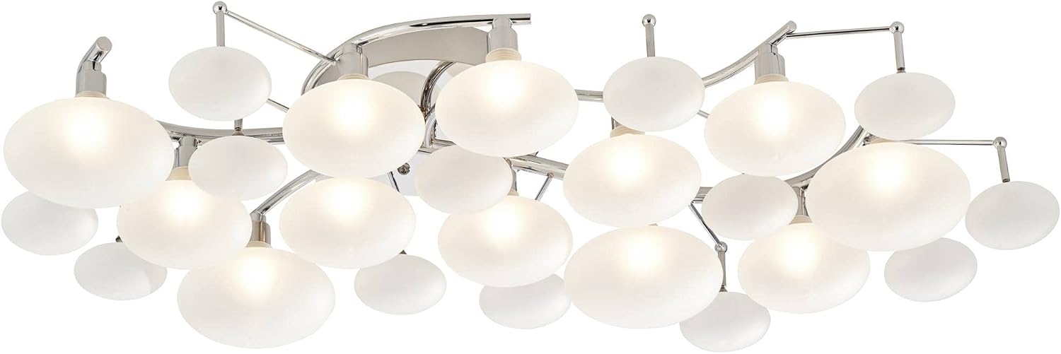 Possini Euro Design Lilypad Modern Ceiling Light Semi Flush-Mount Fixture 30' Wide Chrome 12-Light Frosted Opal Etched Glass for Bedroom Kitchen Living Room Hallway Dining Bathroom
