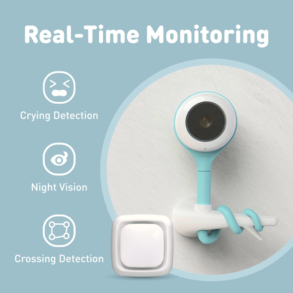 Lollipop Video Baby Monitor (Turquoise) with Camera and Audio, Baby Camera Monitor with Crying Detection and Two Way Talk Back, Baby Video Monitor Bundled with Lollipop Sensor