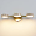 LED Mirror Light with 3 Travertine Stone Shades, Bathroom Vanity Wall Sconce, 360° Rotatable Stone Lampshades, Modern Rustic Wall Lamp for Bedroom, Living Room, Hallway (Gold-Metal)