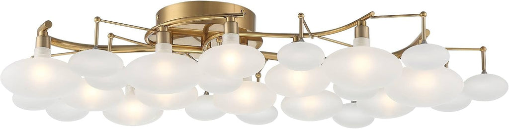 Possini Euro Design Lilypad Modern Ceiling Light Semi Flush-Mount Fixture 30 1/4' Wide Warm Brass Gold Frosted Opal Etched Glass Shade for Bedroom Kitchen Living Room Hallway Bathroom House Home