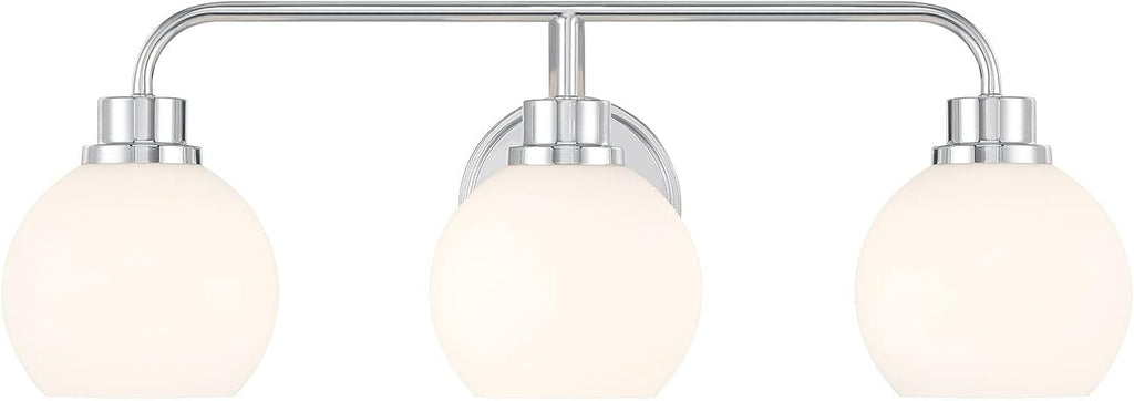 Meridian M80081CH White Opal Glass Bathroom Vanity Wall Light, 3-Light 180 Total Watts, 8' H x 24' W, Chrome