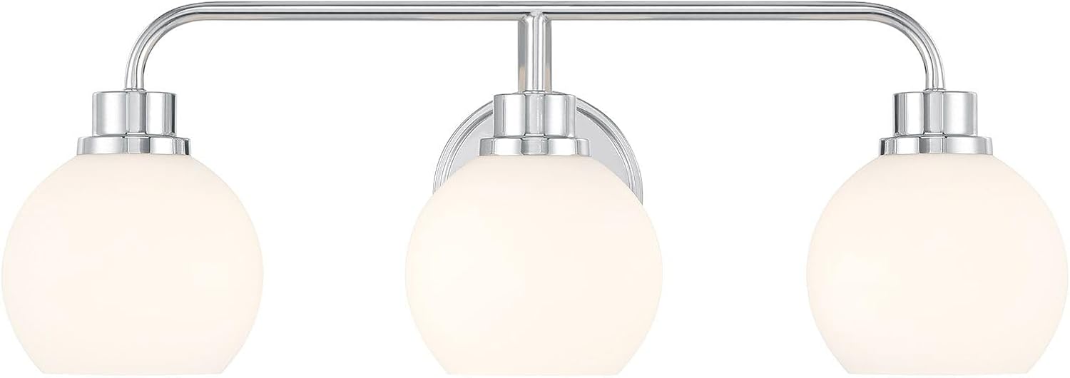 Meridian M80081CH White Opal Glass Bathroom Vanity Wall Light, 3-Light 180 Total Watts, 8' H x 24' W, Chrome