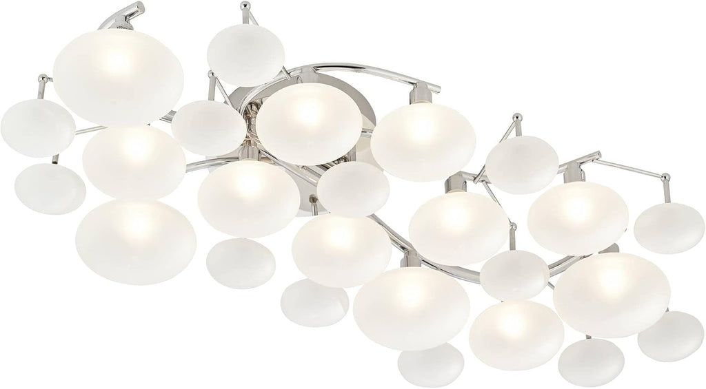 Possini Euro Design Lilypad Modern Ceiling Light Semi Flush-Mount Fixture 30' Wide Chrome 12-Light Frosted Opal Etched Glass for Bedroom Kitchen Living Room Hallway Dining Bathroom