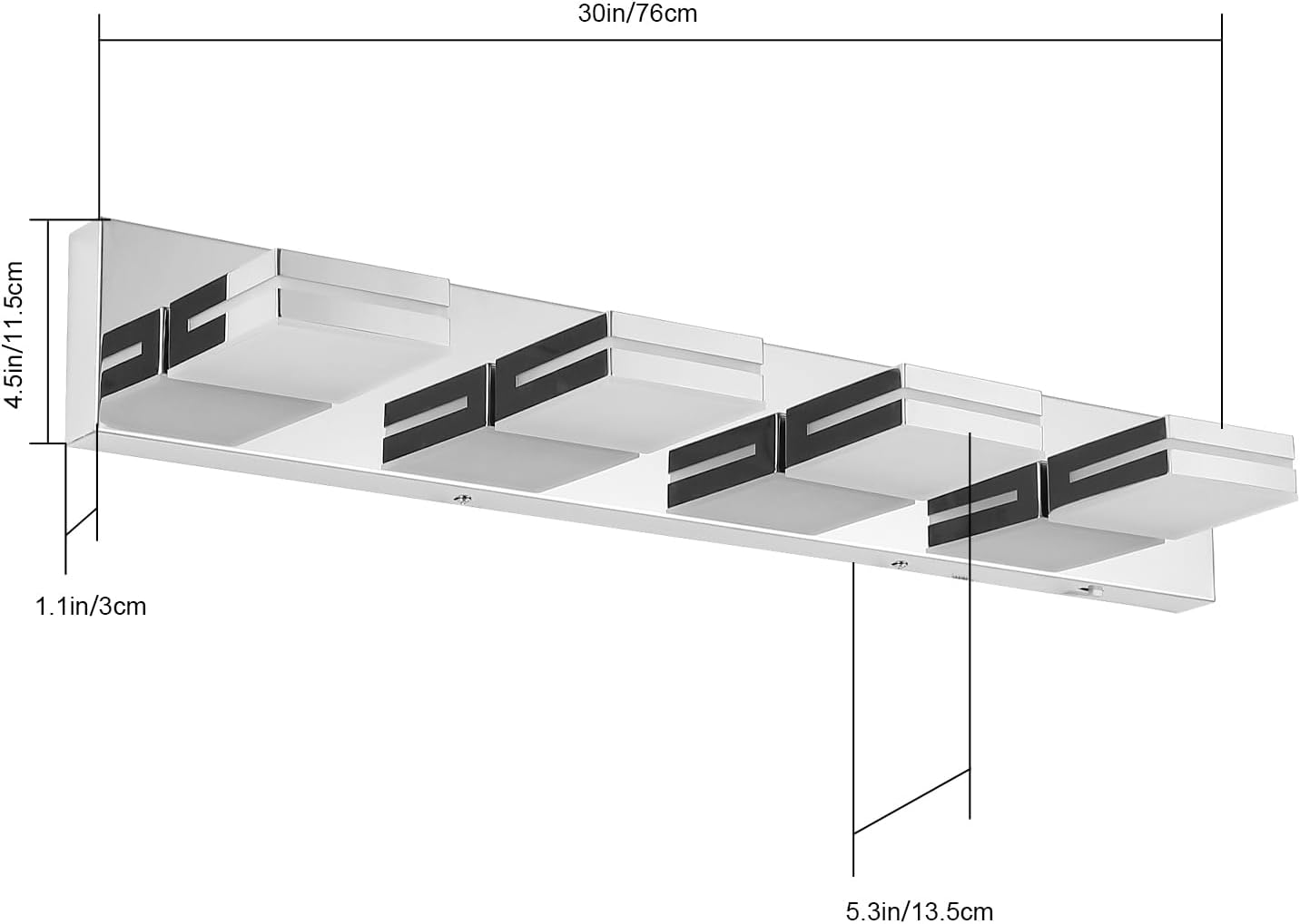 SineRise LED Modern Bathroom Vanity Light Fixtures (4-Light, 30-Inch)(5CCT, Dimmable), Chrome Modern Acrylic Bathroom Wall Lighting Fixtures Over Mirror (3000K/3500K/4000K/5000K/6000K)