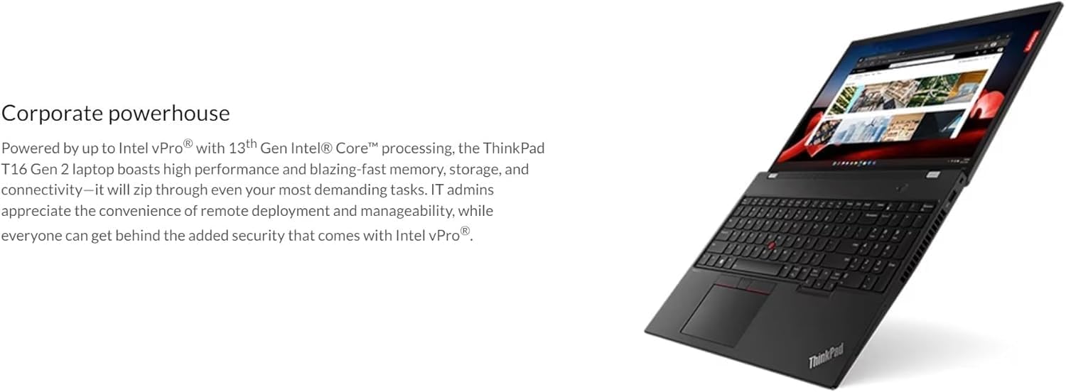 Lenovo ThinkPad T16 Gen 2 Intel Core i7-1355U, 16' WUXGA (1920 x 1200) IPS 300nits Touch Screen, 32GB RAM, 1TB SSD, Backlit KYB Fingerprint Reader, Windows Pro