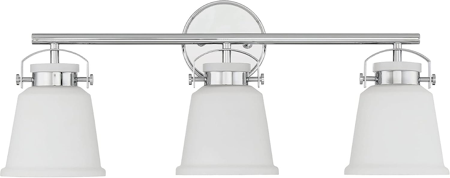 Savoy House 8-1627-3-11 Kaden Industrial Traditional White Opal Glass Bathroom Vanity Wall Light, 3-Light 180 Total Watts, 11' H x 26' W, Polished Chrome