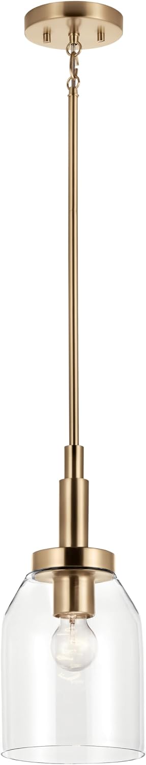 Kichler Madden 1-Light Mini Pendant Light Fixture with Clear Glass Shade in Champagne Bronze, Sloped Ceiling Compatible for Kitchen Island Hanging Lighting (15' x 7 '), 52725CPZ