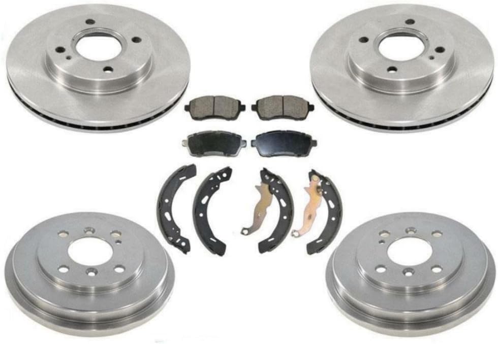 Front and Rear Brake 6pc Kit Ceramic-Pad Material Compatible with Ford Fiesta S/SE 2011-2017 & SEL/SES 2011-2012 & ST 2014-2017 & Titanium 2013-2017 with Rear Brake Drums
