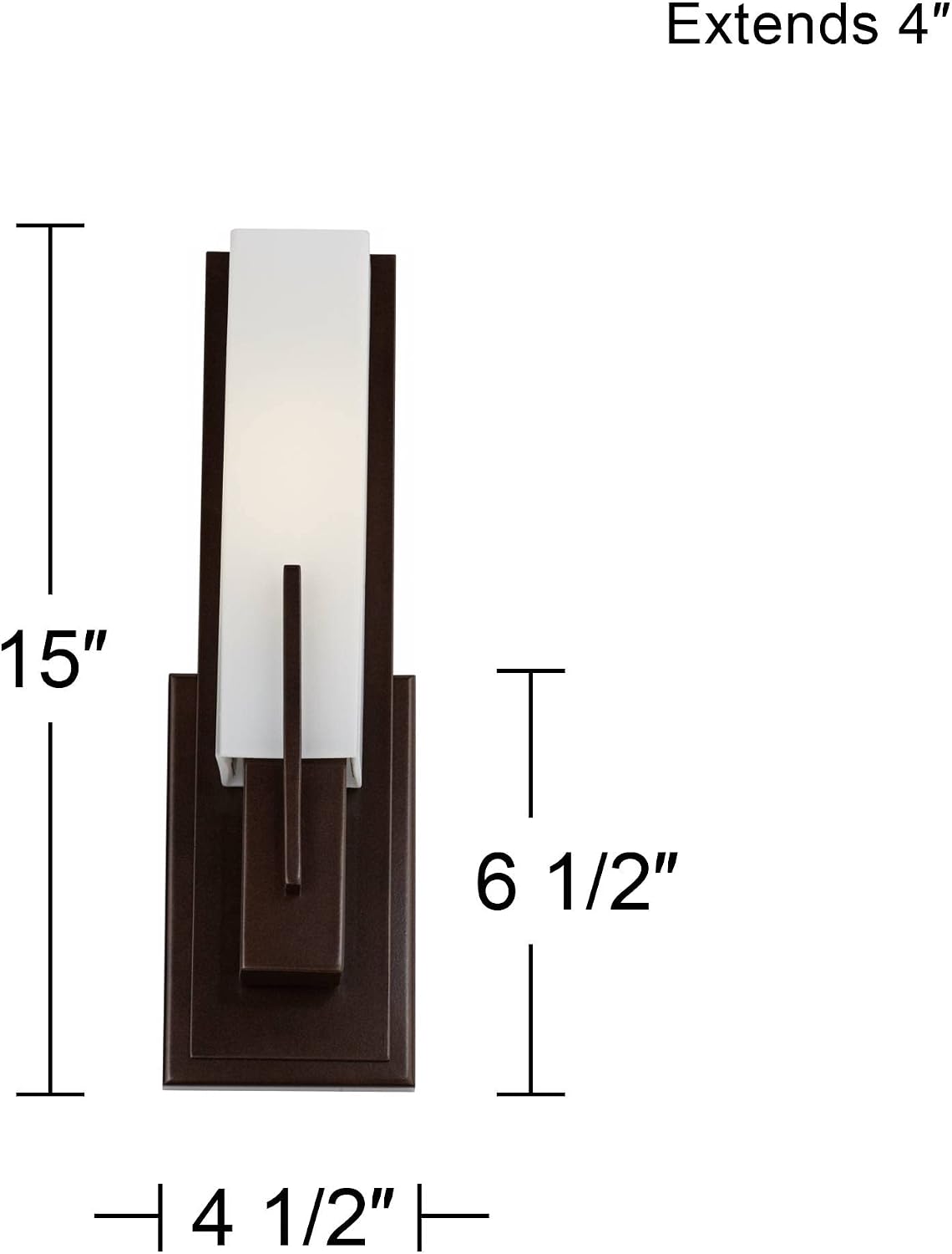 Possini Euro Design Midtown Modern Wall Light Sconce Bronze Hardwired 4 1/2' Fixture Opal White Glass Rectangular Shade for Bedroom Bedside Bathroom Vanity Living Room Hallway Dining House Kitchen