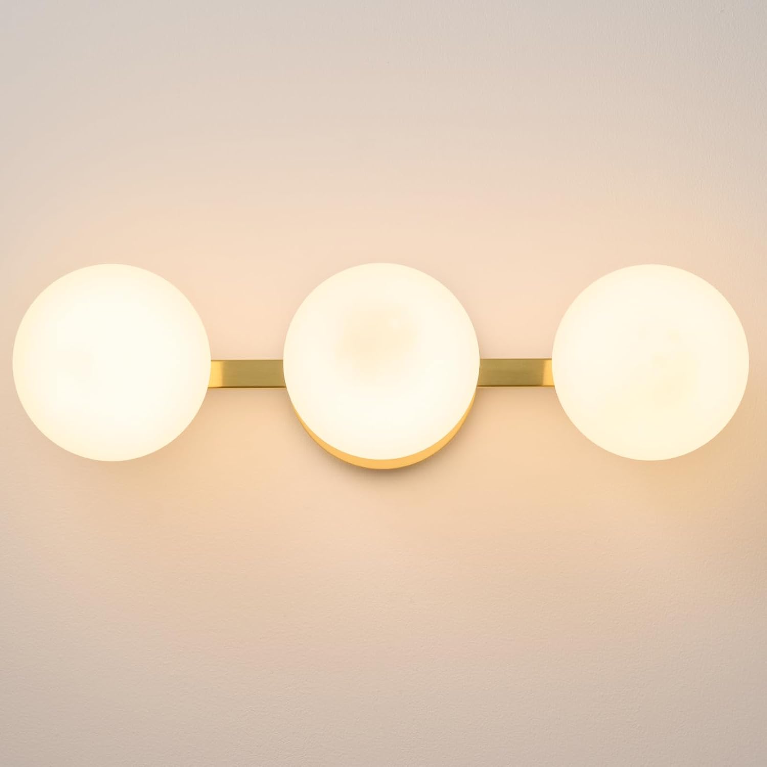 Bathroom Vanity Mirror Light Fixtures: 3 Lights Bath Wall Sconce Lighting - Brass Gold Vanity Lights with Milk Glass Shade - Modern Minimalist Makeup Light Fixture Above Mirror for Hallway E26 Base