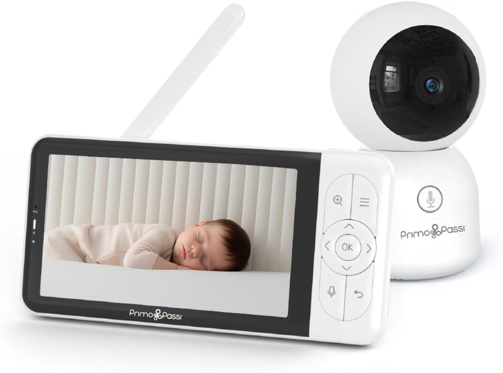 Primo Passi Smart Wi-Fi Baby Monitor with 5' HD Display, Night Vision, Two-Way Audio, Temperature Sensor, and App Access for iOS & Android