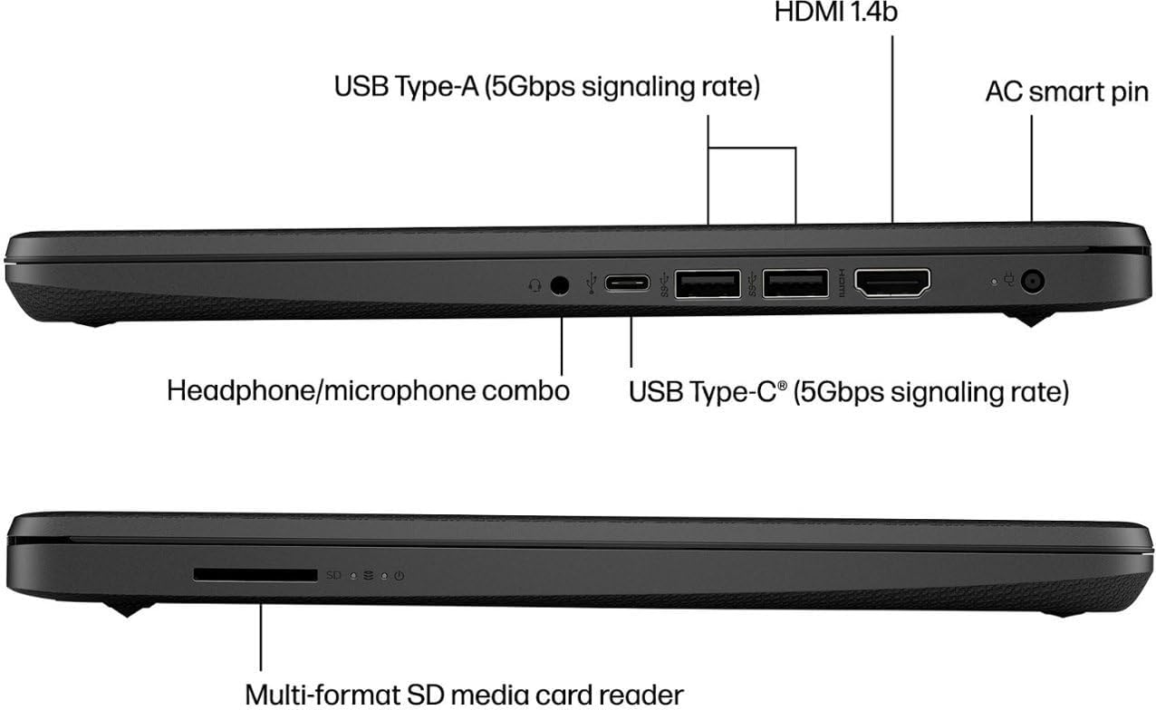 HP 14 Premium HD Portable Laptop Computer Students Business, Quad-Core Intel Celeron Processor, 8GB RAM, 256GB Storage(128GB eMMC+64GB Ghost Manta SD Card), 1 Year Office 365, HDMI, Win 11