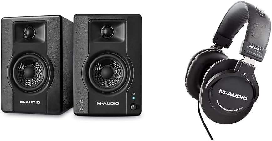 M-Audio BX4BT 4.5' Studio Monitors & PC Speakers with Bluetooth for Recording and Multimedia & HDH40 – Over Ear Studio Headphones with Closed Back Design