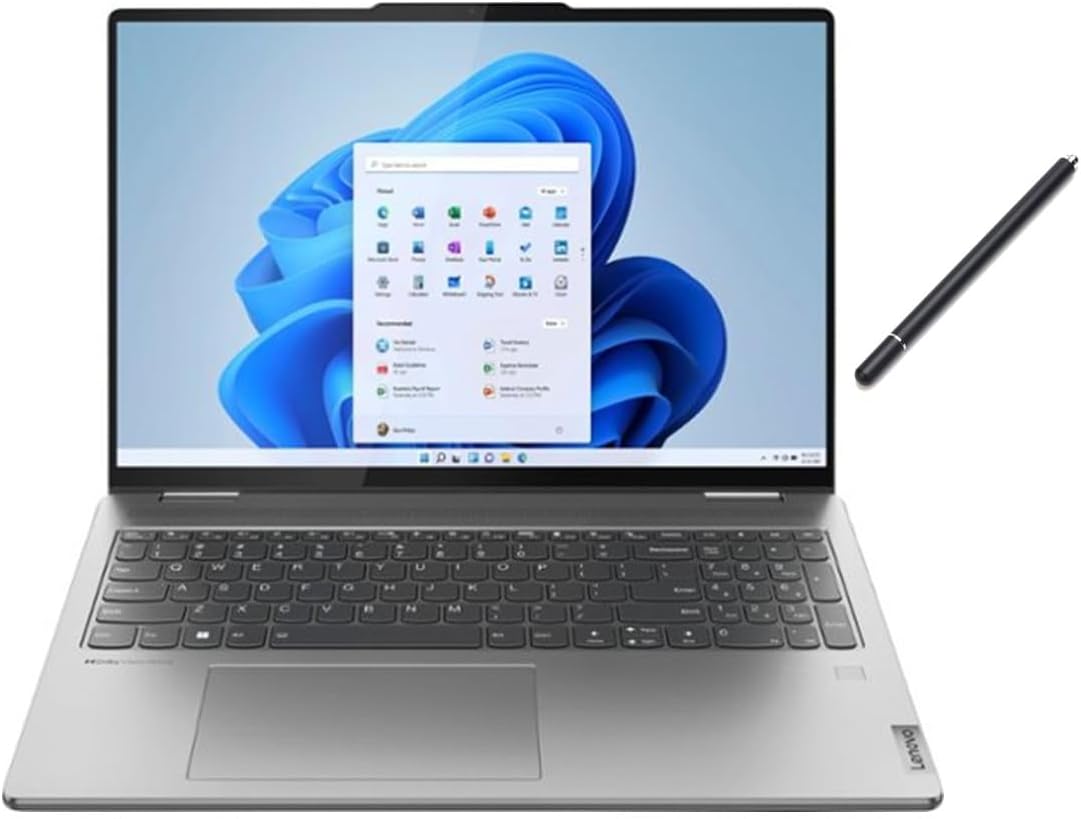 Lenovo Yoga 7 16' WUXGA 2 in 1 Touch Screen Laptop | AMD Ryzen 5 7535U | AMD Radeon 660M Graphics | 8GB RAM DDR5| 512GB SSD | Backlit | Fingerprint | Windows 11 Home | Bundle with Stylus Pen, Grey