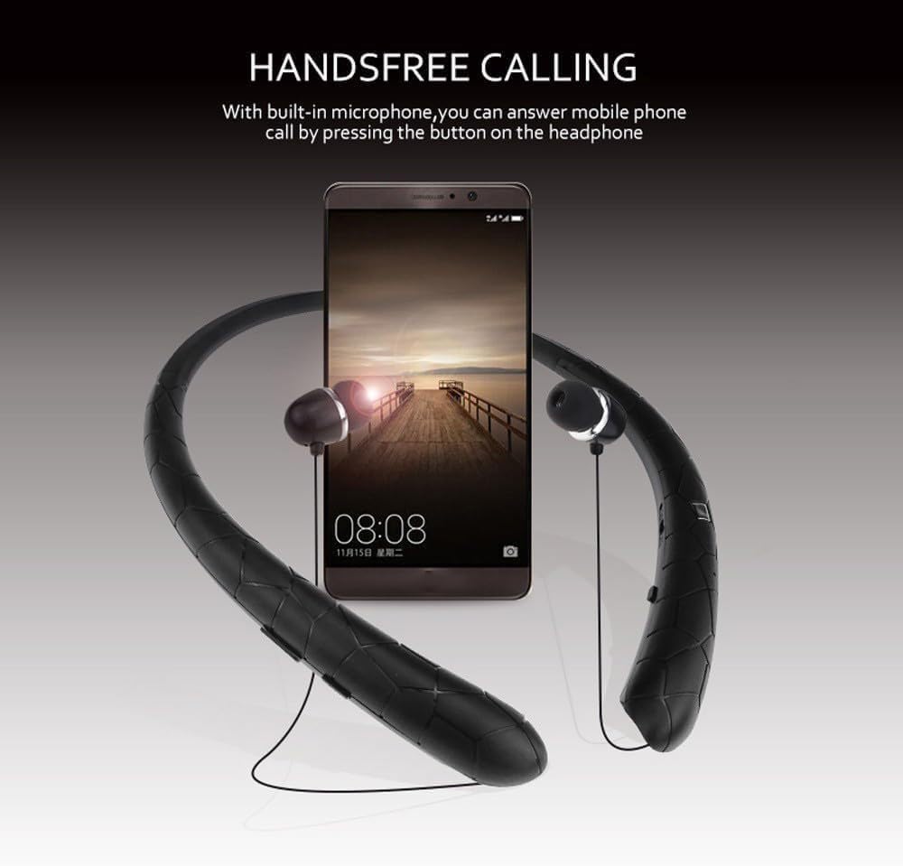 Bluetooth Headphones Wireless Neckband Bluetooth Earphones Auto Retractable Earbuds with 18 Hours of Music,Sports Waterproof Earphone,Noise Cancelling with Mic for Running Workout,Black