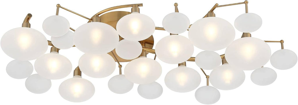 Possini Euro Design Lilypad Modern Ceiling Light Semi Flush-Mount Fixture 30 1/4' Wide Warm Brass Gold Frosted Opal Etched Glass Shade for Bedroom Kitchen Living Room Hallway Bathroom House Home