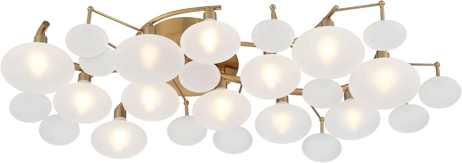Possini Euro Design Lilypad Modern Ceiling Light Semi Flush-Mount Fixture 30 1/4' Wide Warm Brass Gold Frosted Opal Etched Glass Shade for Bedroom Kitchen Living Room Hallway Bathroom House Home