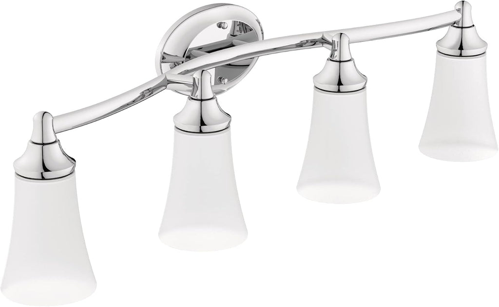 Moen YB2864CH Eva 4-Light Dual-Mount Bath Bathroom Vanity Fixture with Frosted Glass, Chrome