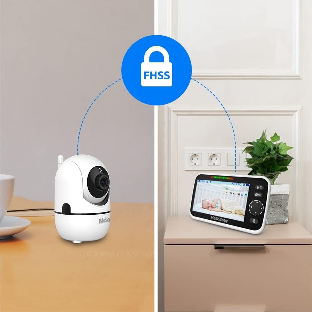 HelloBaby Baby Monitor with 2 Cameras and Floor Stand, Upgrade 5'' IPS Screen, 1000ft Range Video Audio Monitor with No WiFi, VOX, Night Vision, 2-Way Talk, 8 Lullabies, and Temperature Display