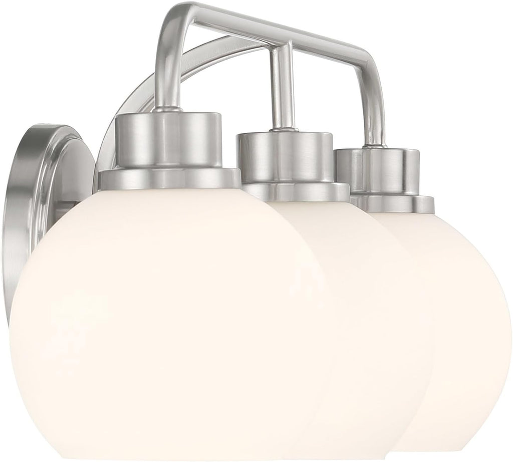 Meridian M80081MBK White Opal Glass Bathroom Vanity Wall Light, 3-Light 180 Total Watts, 8' H x 24' W, Matte Black
